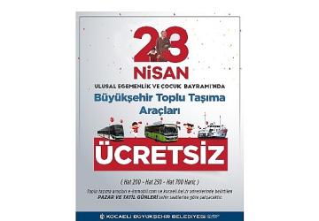 Kocaeli'nde 23 Nisan'da ulaşım ücretsiz