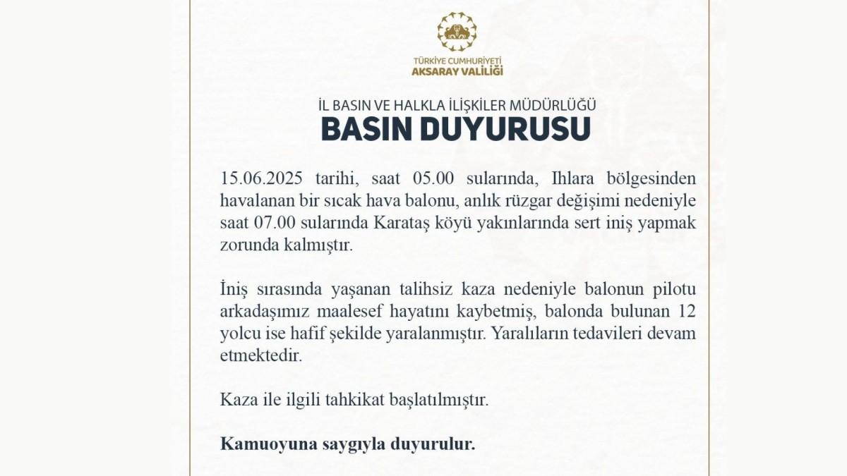 Aksaray’da sıcak hava balonu sert iniş yaptı: 1 ölü, 12 yaralı Aksaray’da sıcak hava balonu sert iniş yaptı: 1 ölü, 12 yaralı
