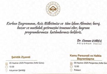 Adıyaman Valiliği Kurban Bayramı programını duyurdu
