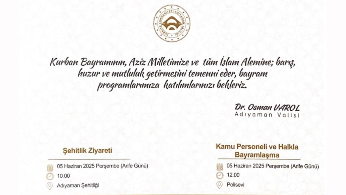 Adıyaman Valiliği Kurban Bayramı programını duyurdu Adıyaman Valiliği Kurban Bayramı programını duyurdu