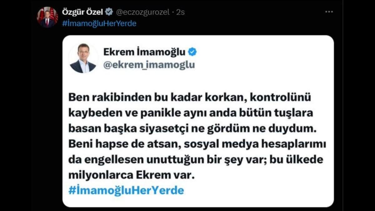 Ekrem İmamoğlu’ndan erişim engeline tepki: 'Rakibinden bu kadar korkan siyasetçi görmedim' Ekrem İmamoğlu’ndan erişim engeline tepki: 'Rakibinden bu kadar korkan siyasetçi görmedim'