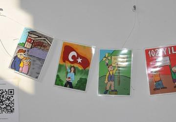 EÜ'de öğrencilerin kaleminden Cumhuriyet ve Atatürk karikatürleri sergilendi