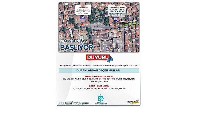 Cumhuriyet Parkı otobüs durağının yeri değiştirildi