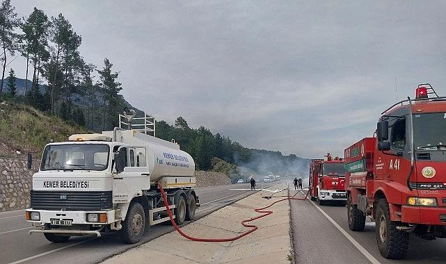 Kemer'de araç yangını