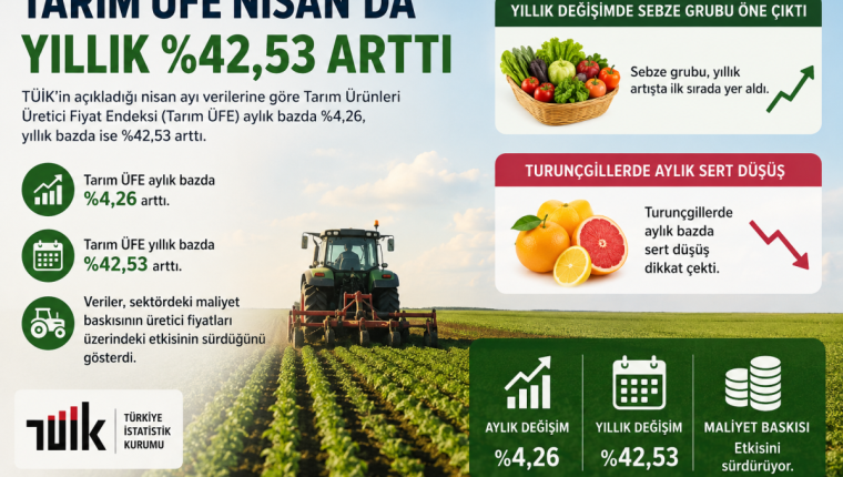 Tarım ÜFE Nisan’da Yıllık %42,53 Arttı