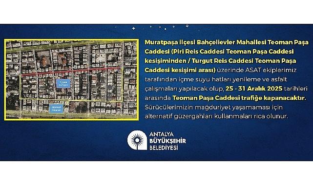 Teoman Paşa Caddesi'nin bir kısmı bir hafta trafiğe kapatılacak