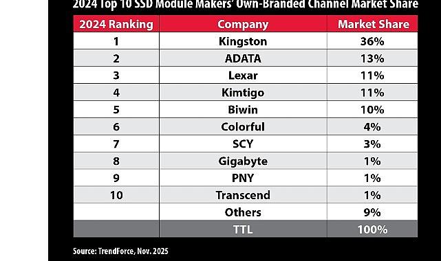 TrendForce'a Göre Kingston, 2024 Yılında Kanal SSD Sevkiyatlarında Liderliğini Korudu