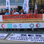 ADIYAMAN (PERRE) - Şeriban ÖZÇAKMAK - Adıyaman'da 7 sağlık emekçisi sendikası, banka promosyonları konusunda yaşanan adaletsizliği protesto ederek, Sağlık Bakanlığı ve Ziraat Bankası arasında kapalı kapılar ardında yapıl...