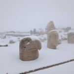 ADIYAMAN (PERRE) - Şeriban ÖZÇAKMAK - Adıyaman'ın Kahta ilçesindeki UNESCO Dünya Mirası Listesi'ndeki Nemrut Dağı, mevsimin ilk karıyla beyaza büründü.